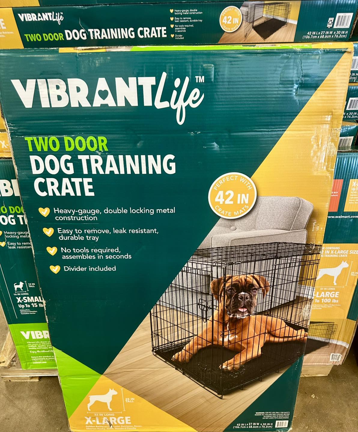 Vibrant Life Double-Door Folding Metal Wire Dog Crate with Divider