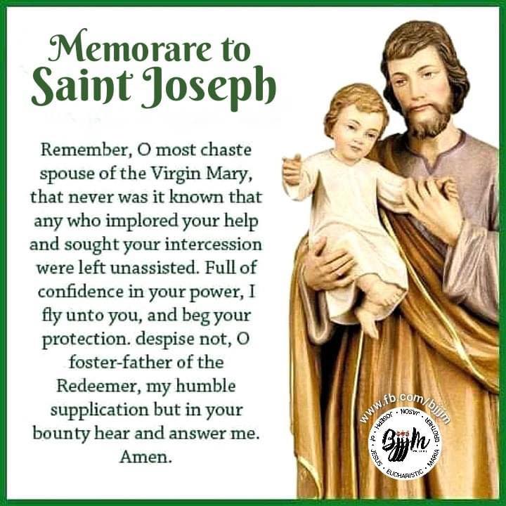 Our - MEMORARE PRAYER OF ST. JOSEPH 🔥 “ Remember, O most chaste spouse ...