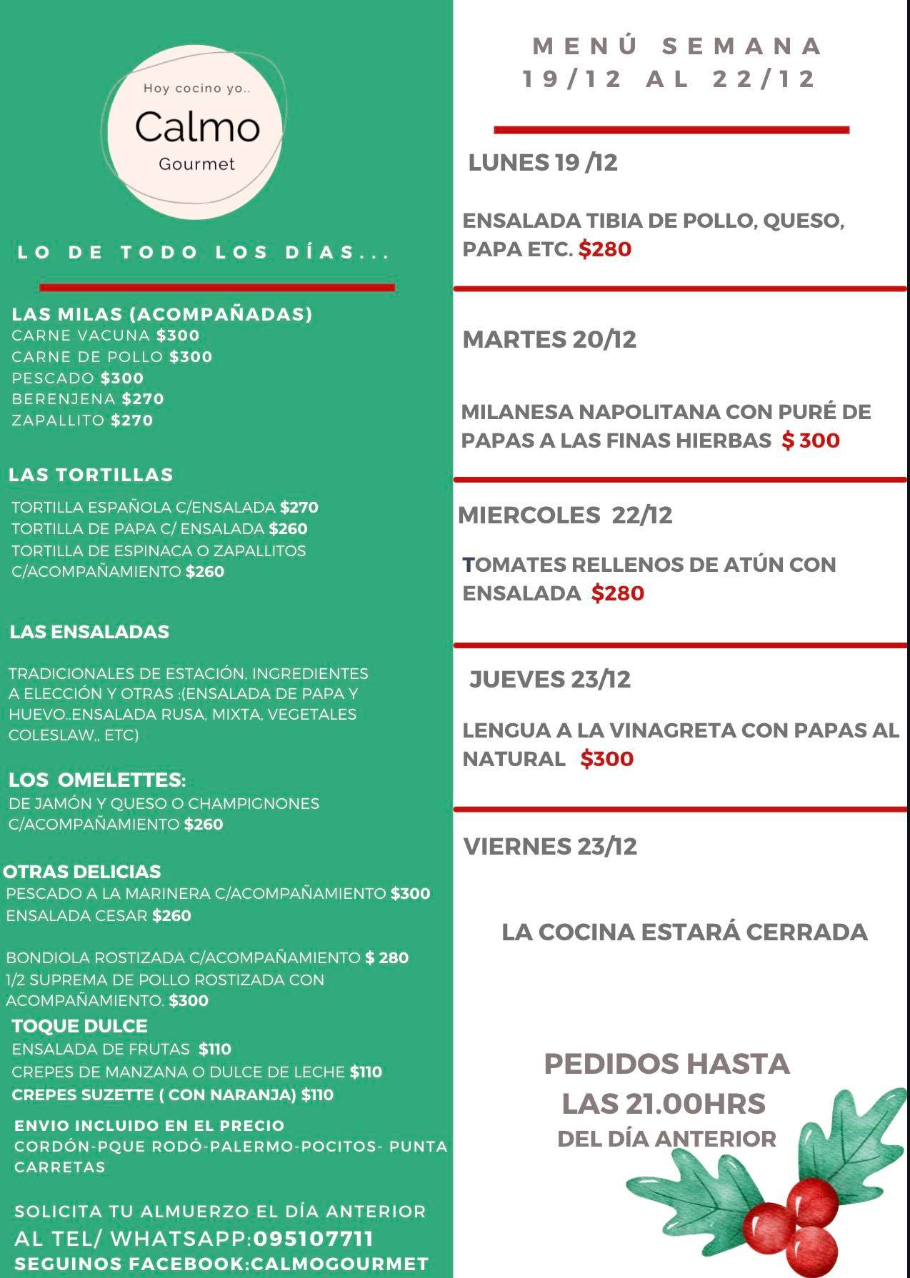 CALMO Gourmet - Compartimos el menú semanal! 🎄🪅👨🏼‍🍳