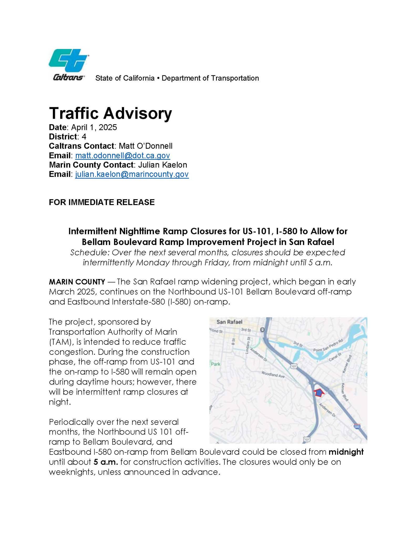🗣San Rafael! Work continues... - Caltrans Bay Area-District 4 | Facebook