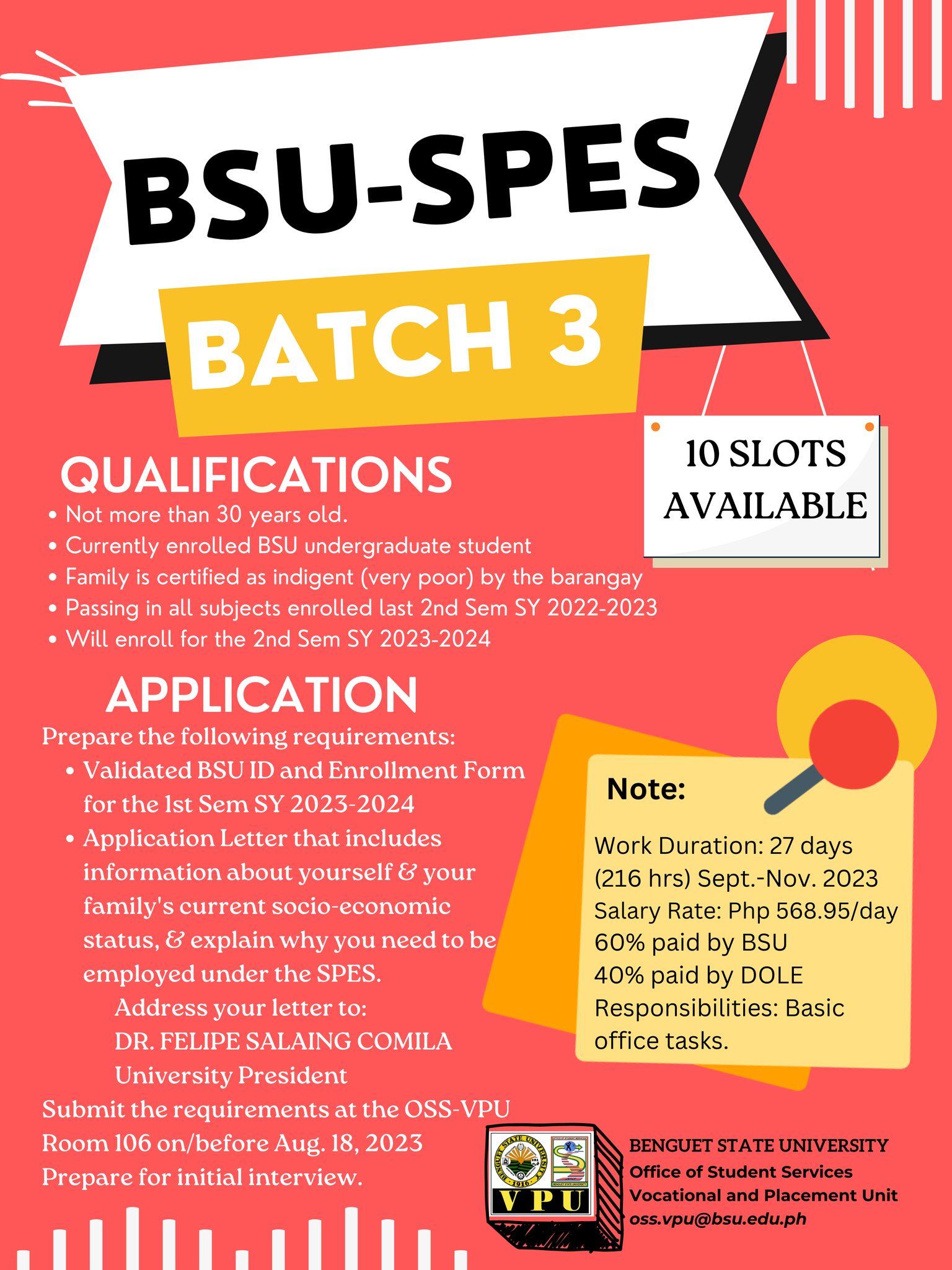 BSU - 𝐁𝐒𝐔-𝐒𝐏𝐄𝐒 𝟐𝟎𝟐𝟑 Batch 3 𝐉𝐨𝐛 𝐀𝐩𝐩𝐥𝐢𝐜𝐚𝐭𝐢𝐨𝐧 The Benguet State ...