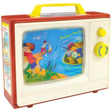Fisher Price music box TV from the 60s. Complete wth Peek-a-boo screen