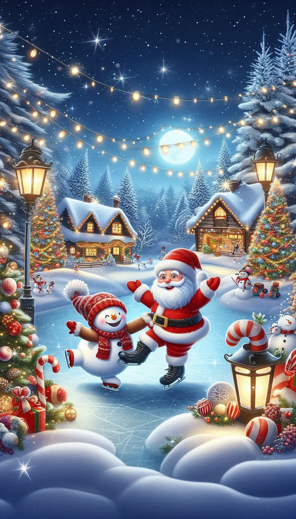 Christmas Madness | Santa Claus ice skating with a snowman friend in a ...