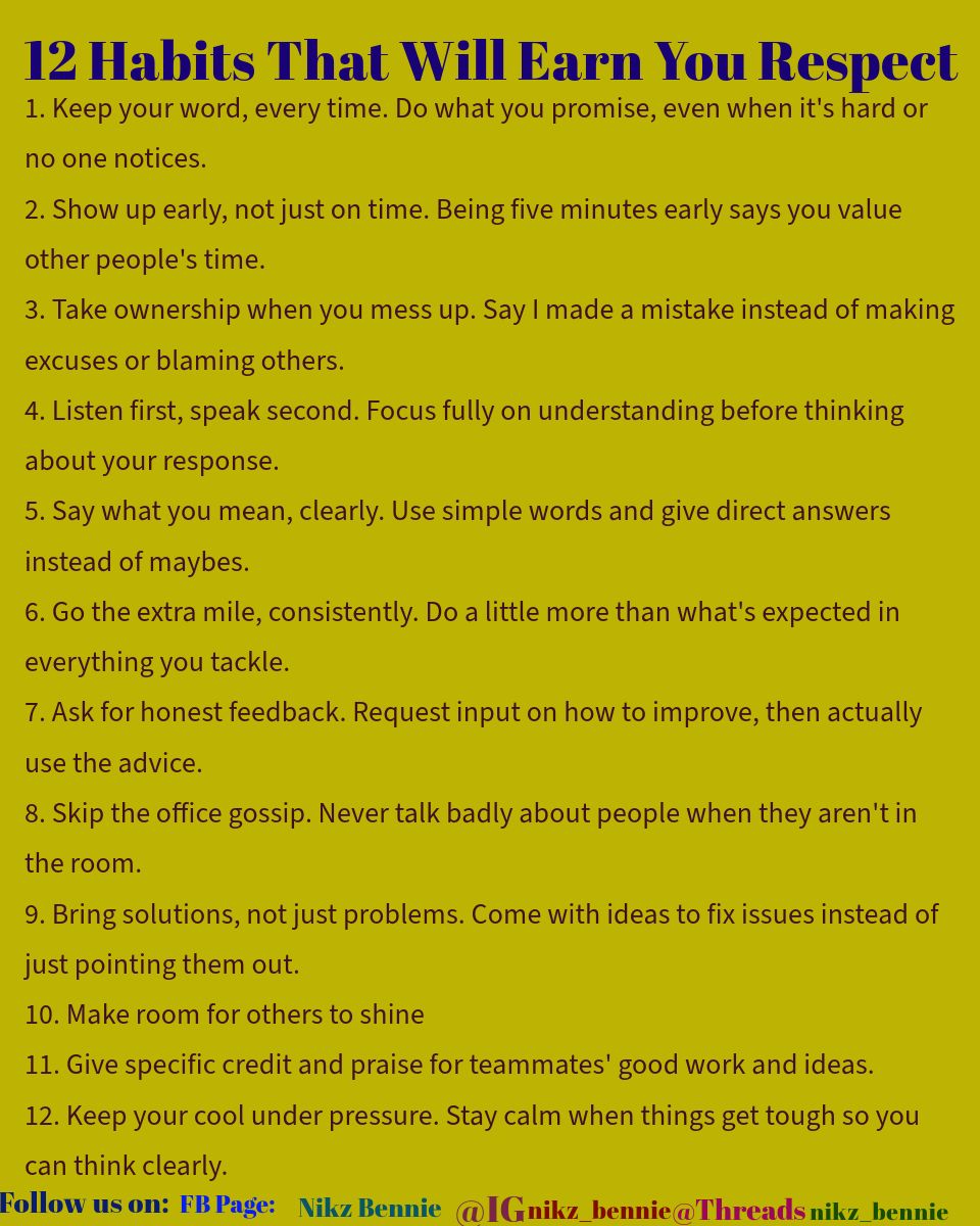 Nikz - 12 Habits That Will Earn You More Respect | Facebook