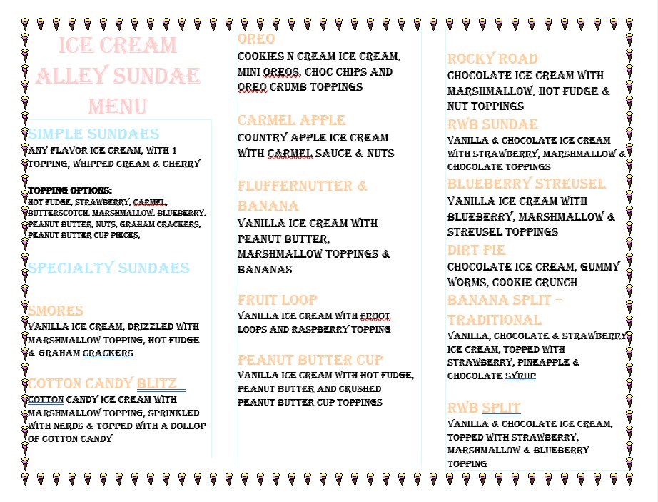 Our Ice Cream Sundae Menu - Thornton Hall Bowling Lanes | Facebook