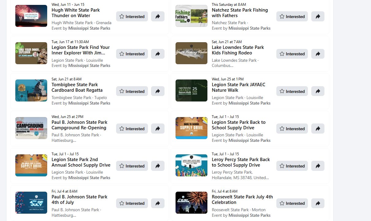 Check out our upcoming events at... - Mississippi State Parks | Facebook