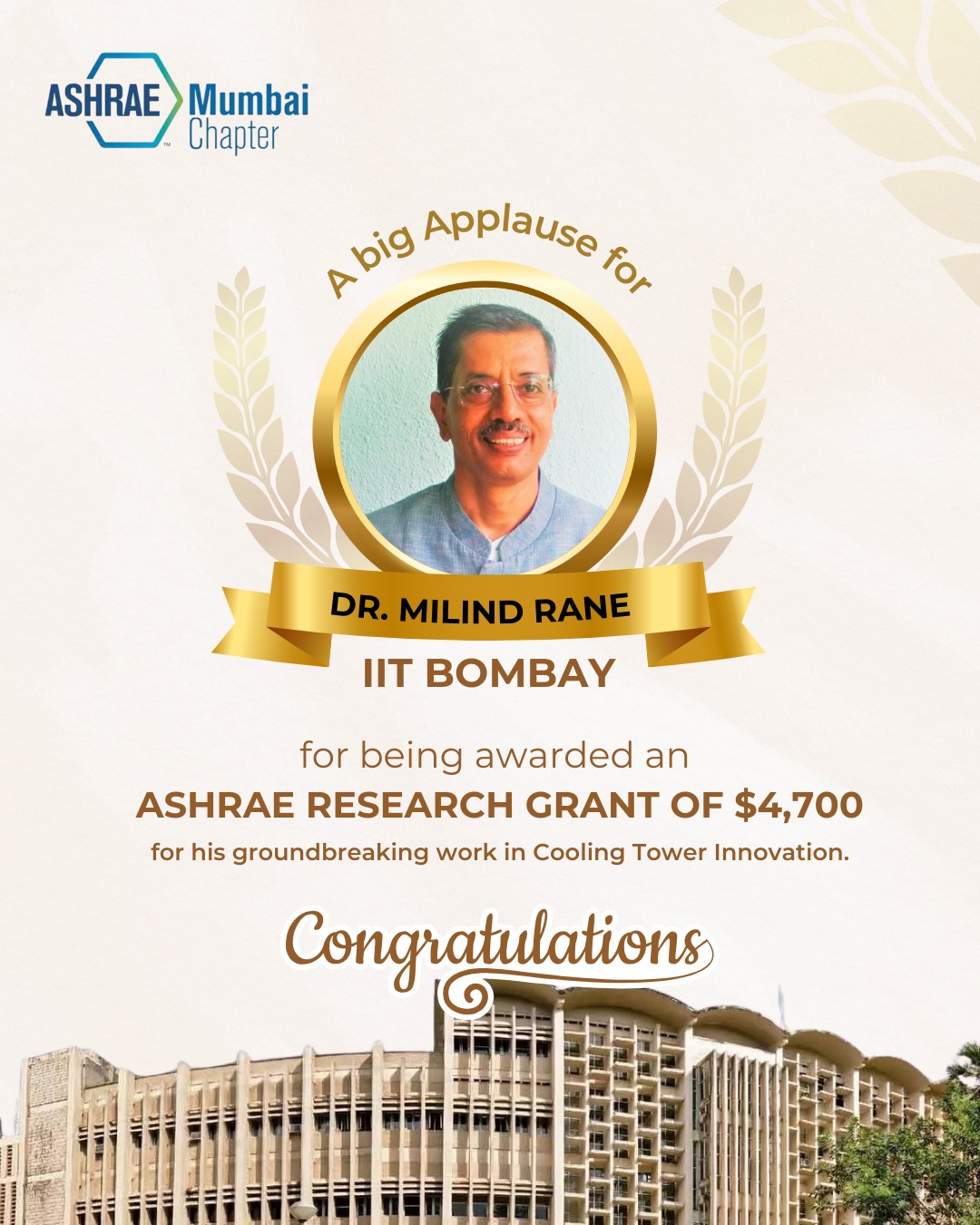 Ashrae - Heartfelt congratulations to IIT Bombay’s very own Dr. Milind ...