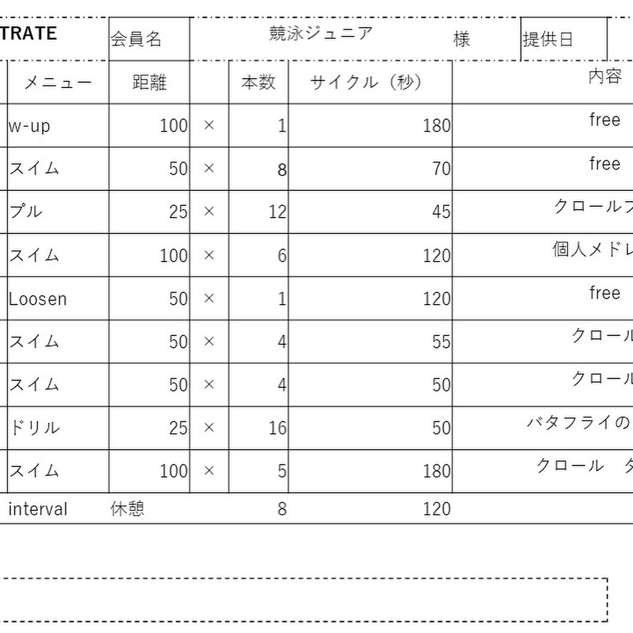 水泳 部 メニュー