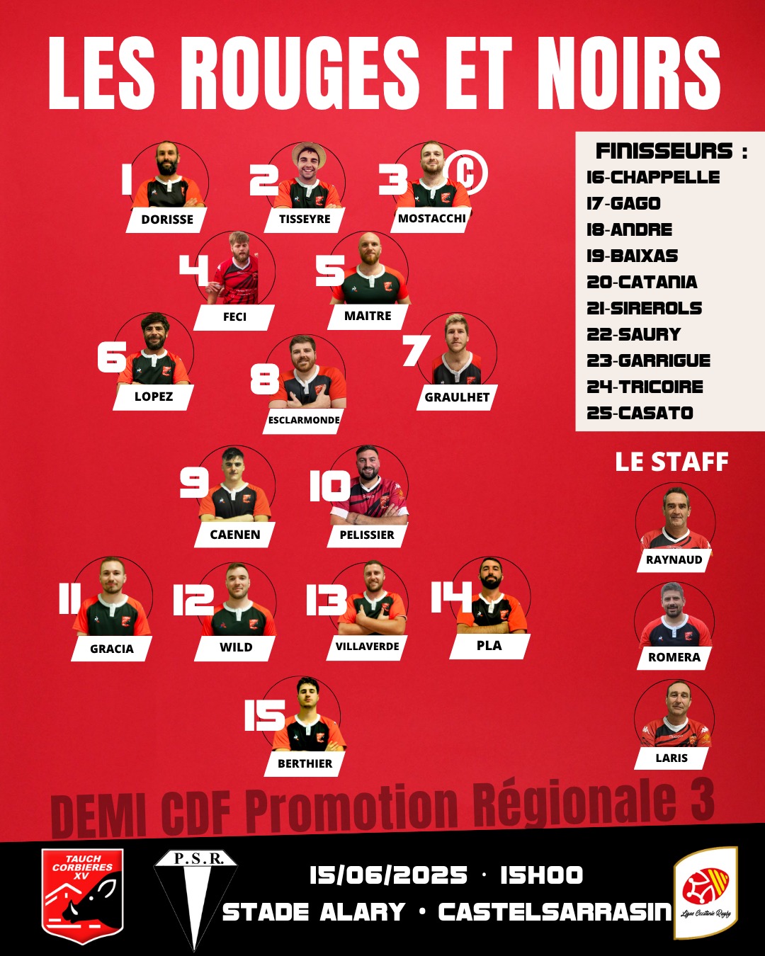 🏉 LA COMPO : La composition pour... - CO Tauch Corbières XV | Facebook