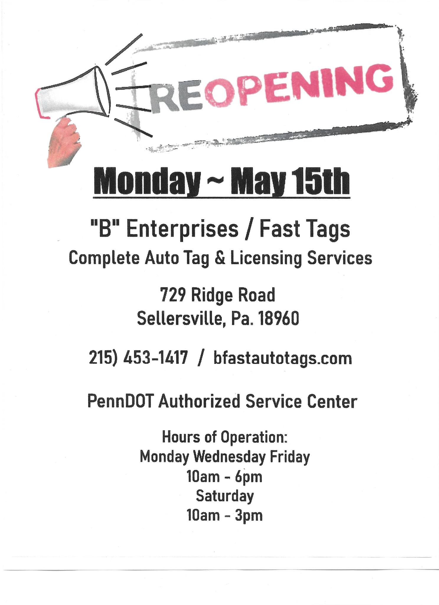B Enterprises Fast Tags Sellersville PA