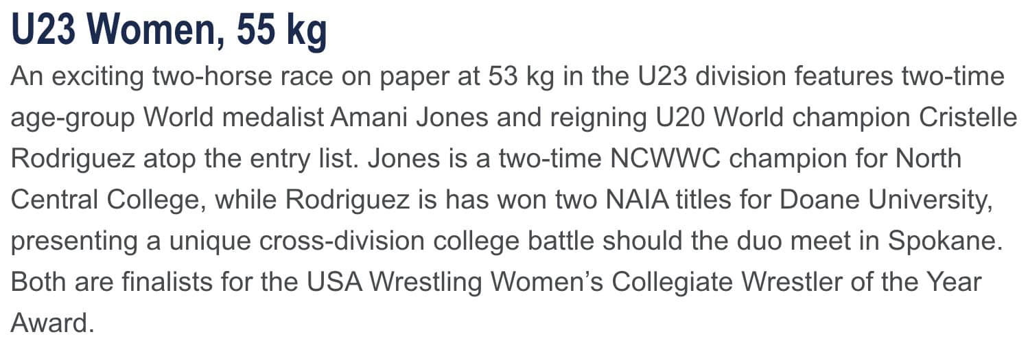 Doane - The preview of the 55kg bracket for the 2025 U.S. Women's ...