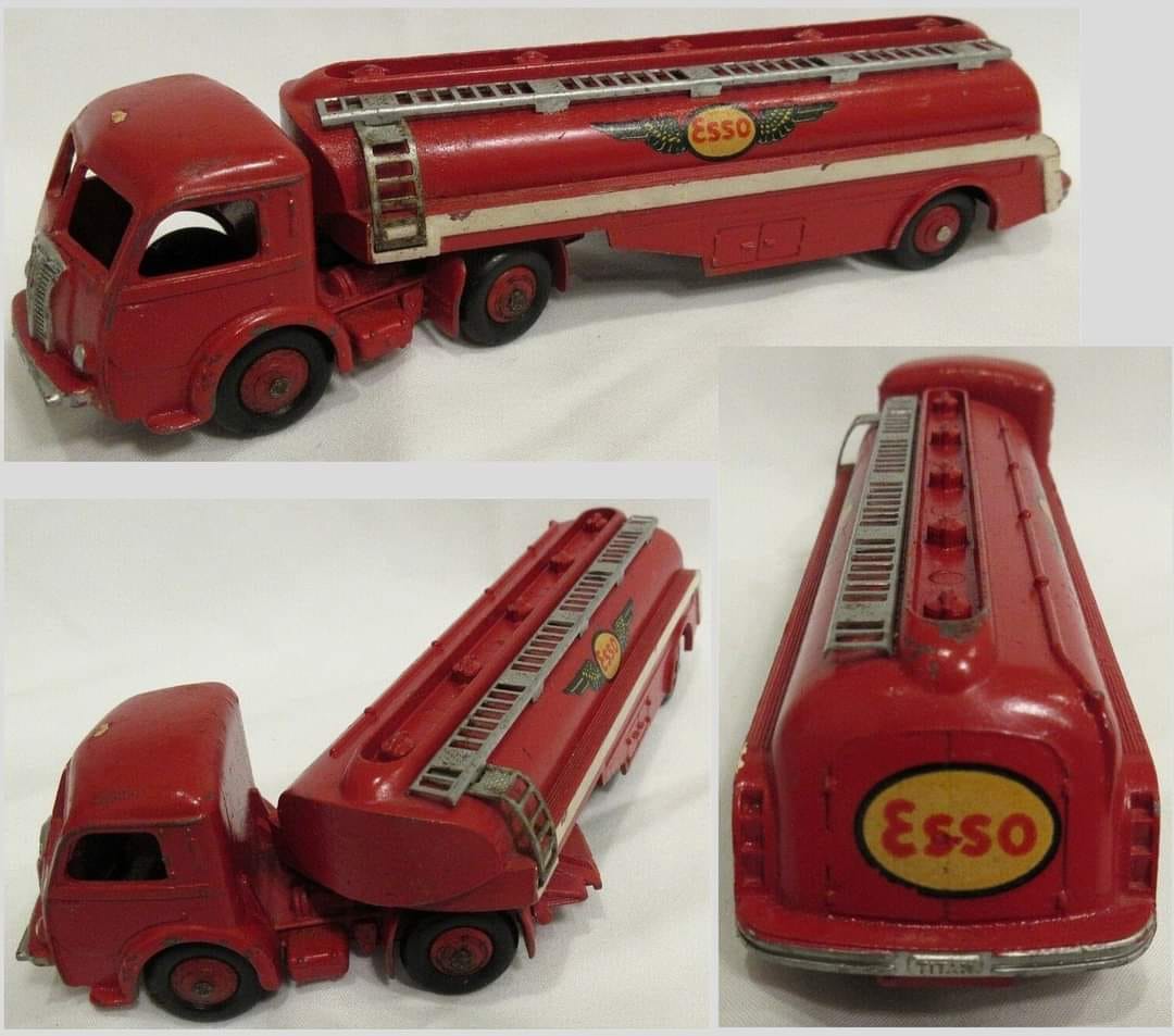 Vintage Dinky toy Esso fuel tanker trucks from the 1960s