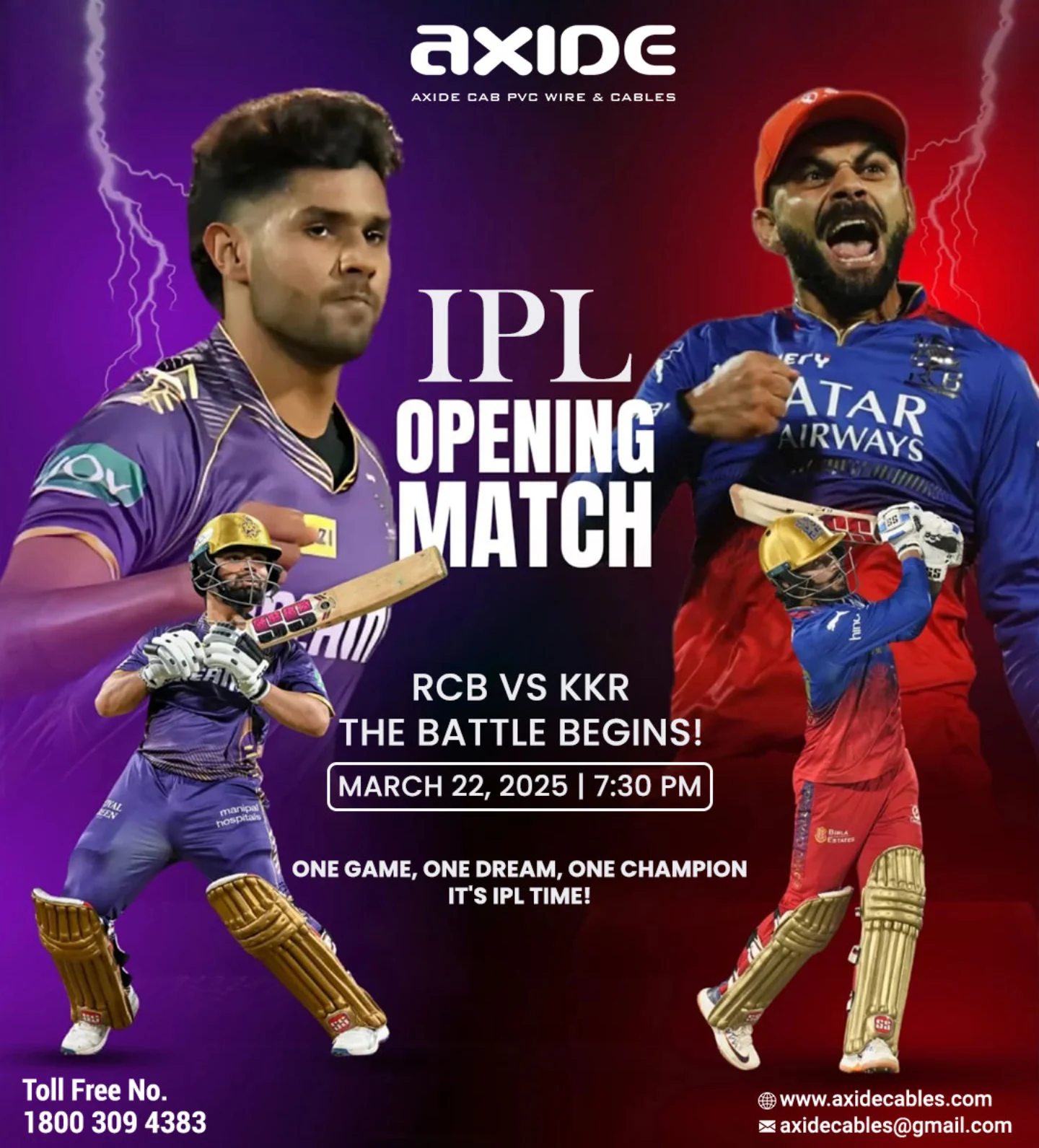 Axide - 🏏⚡ IPL 2025 Opening Match – RCB vs KKR! The Battle Begins! ⚡🏏 ...