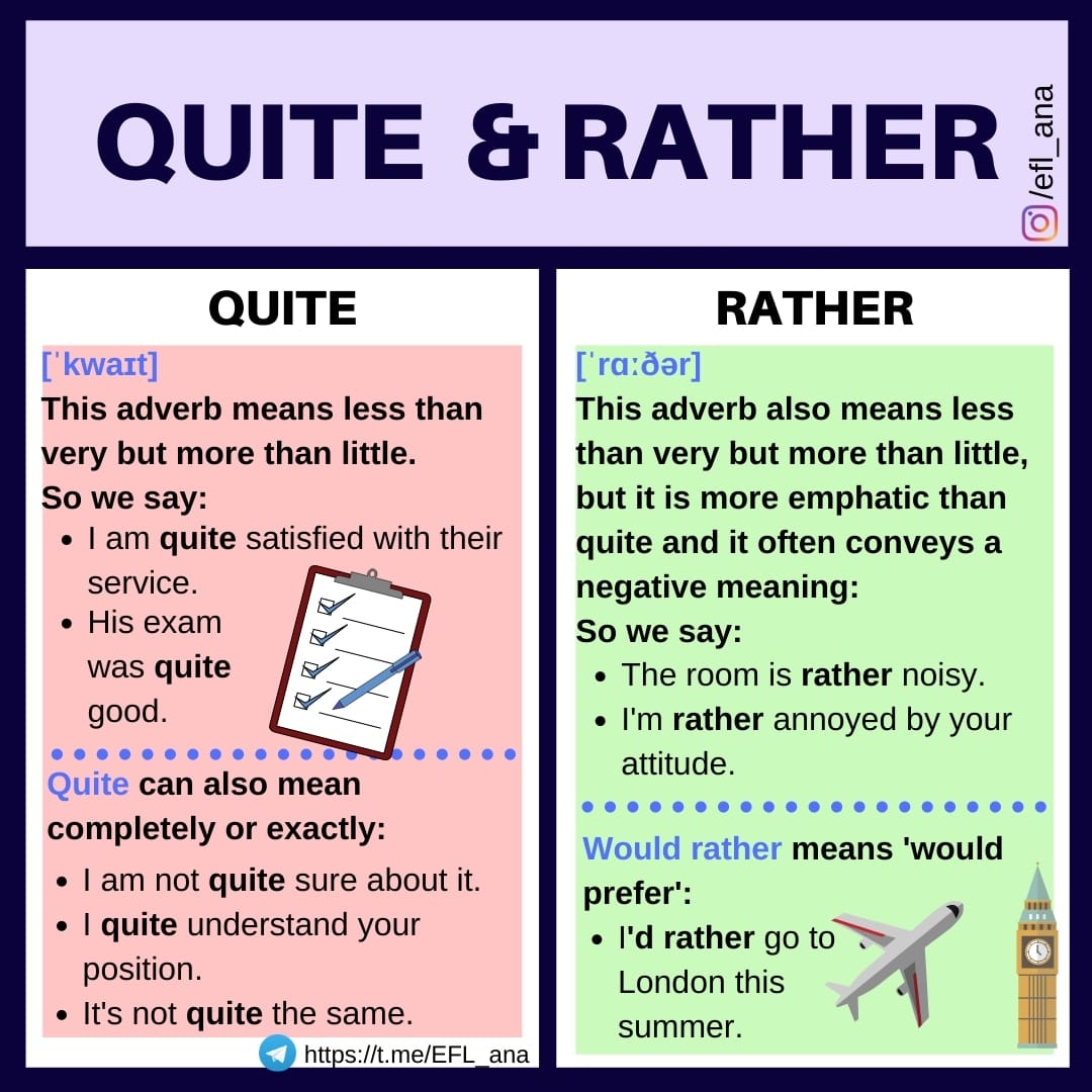 Ana - Which adverb should you use? QUITE or RATHER? #EFL_ana #efl # ...