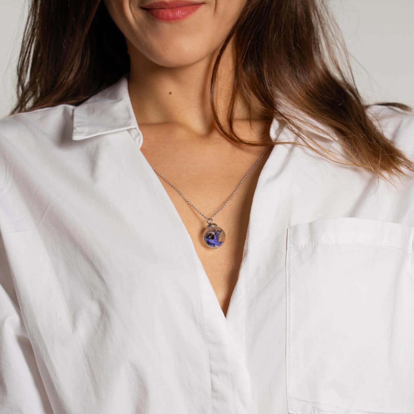 Collana Botanica Millefiori Con Fiori Naturali - Gioiello In Acciaio Inox E Vetro