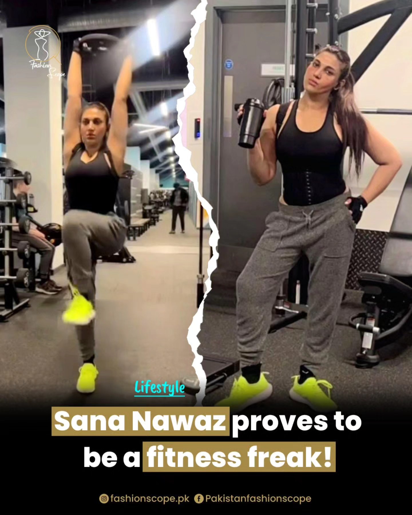 Sana Nawaz is wearing bold gym clothes as she lifts weights and