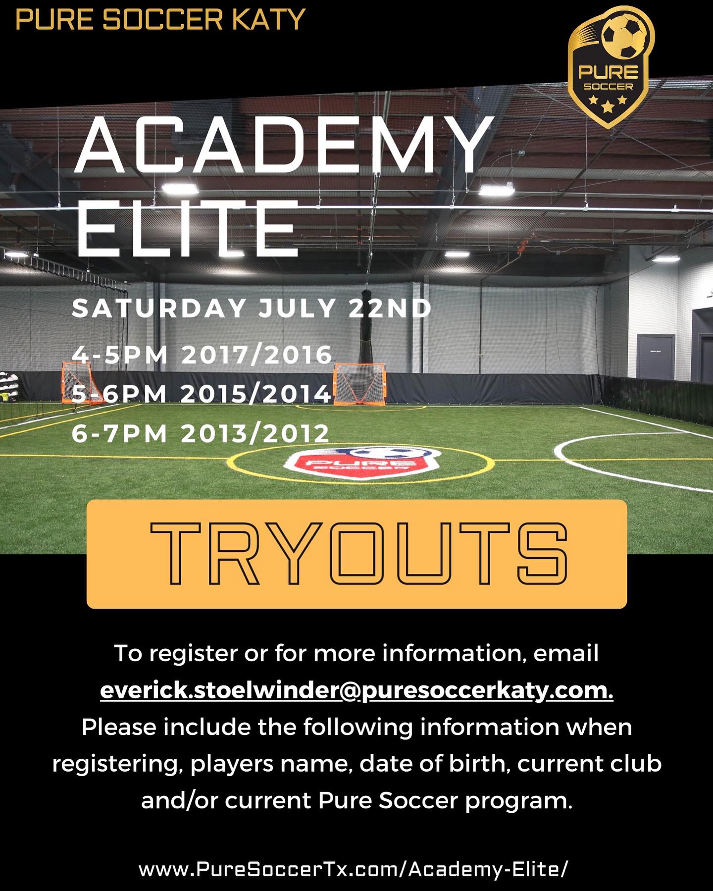 Pure Soccer - 🚨 Academy Elite Tryouts for Katy location... | Facebook