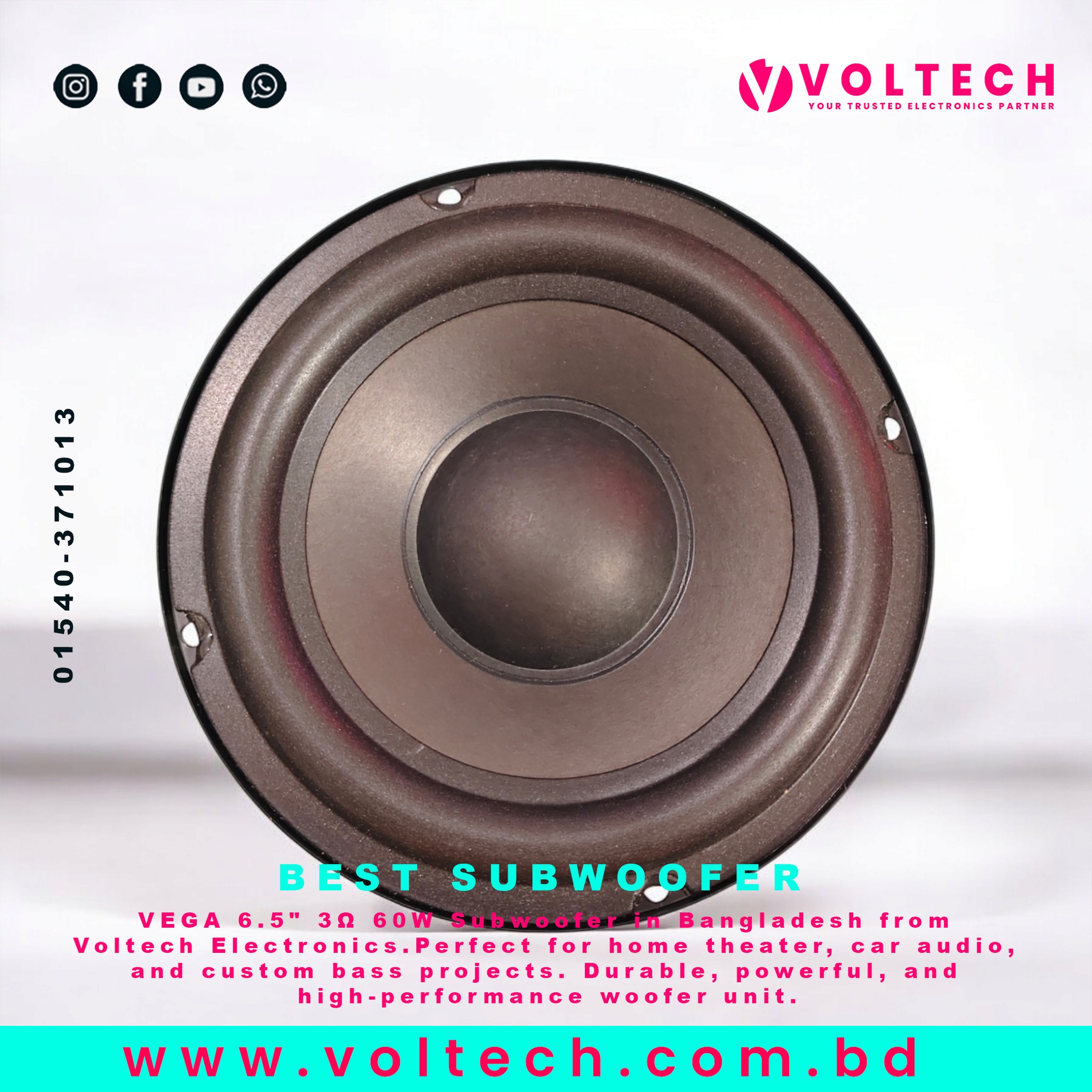Voltech - 🔊 VEGA 6.5 Inch 3Ω 60W Subwoofer | Deep Bass Woofer Speaker ...
