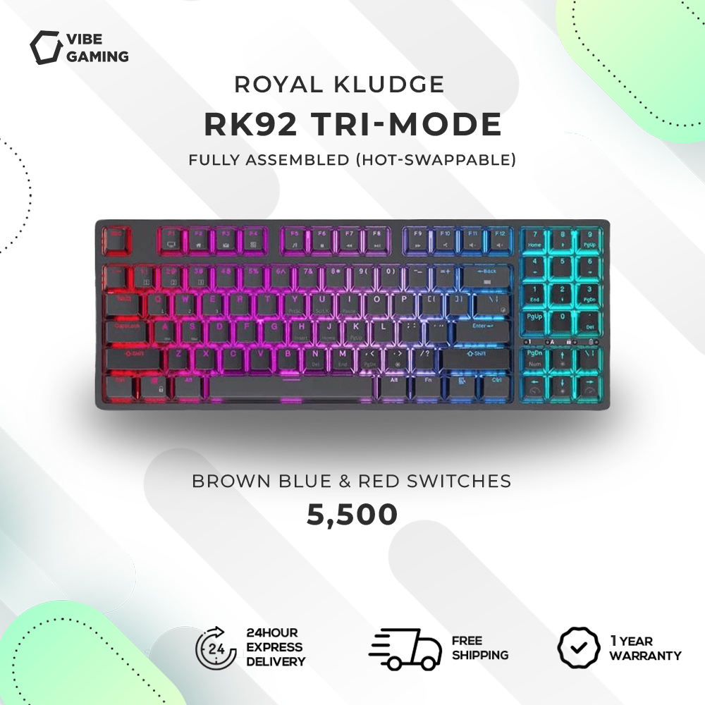 Vibe Gaming - Royal Kludge RK92 Tri Mode RGB Hot Swappable...