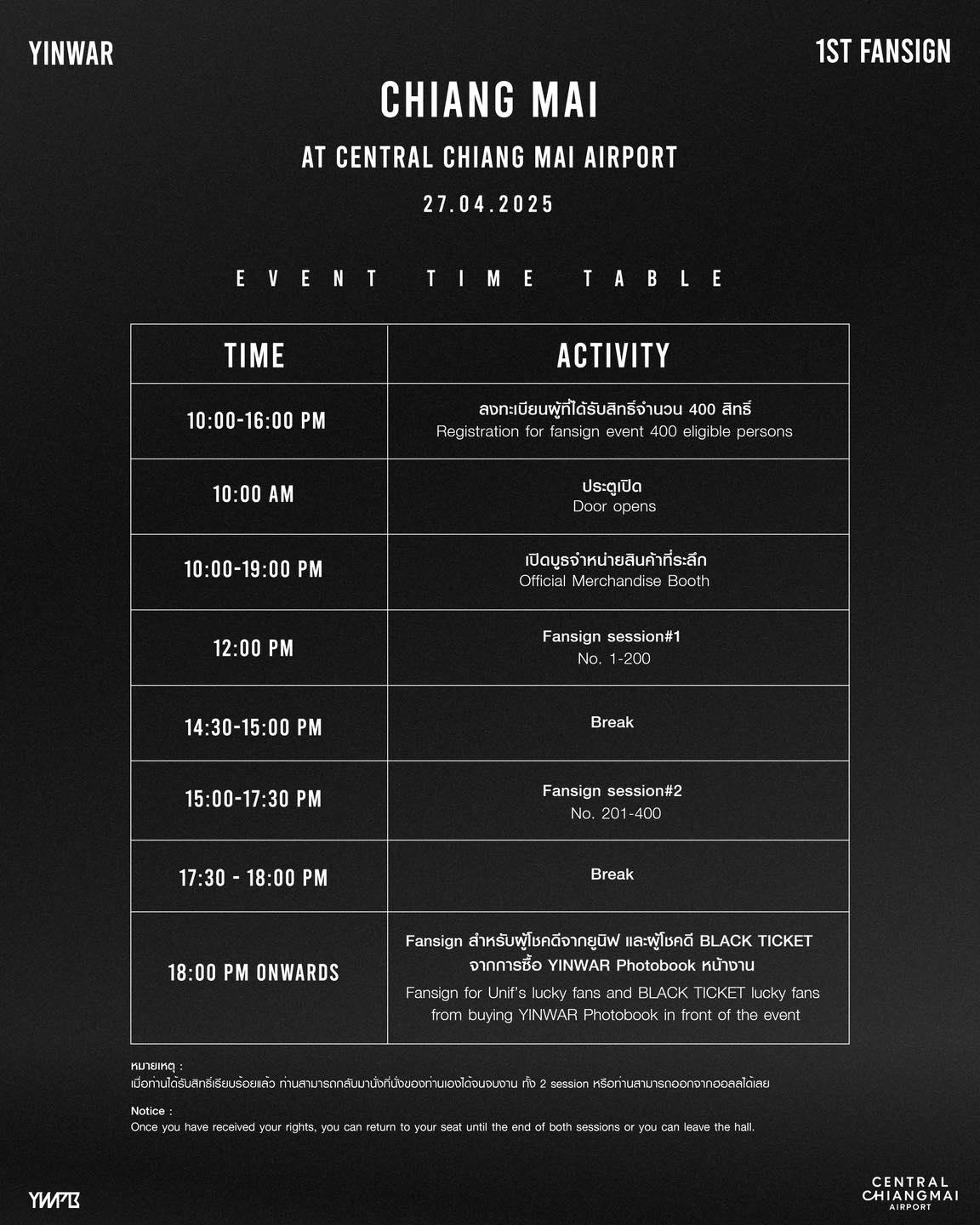 ANAN WONG - Event Time Table [CHIANG MAI] #YINWAR1STFANSIGN | Facebook