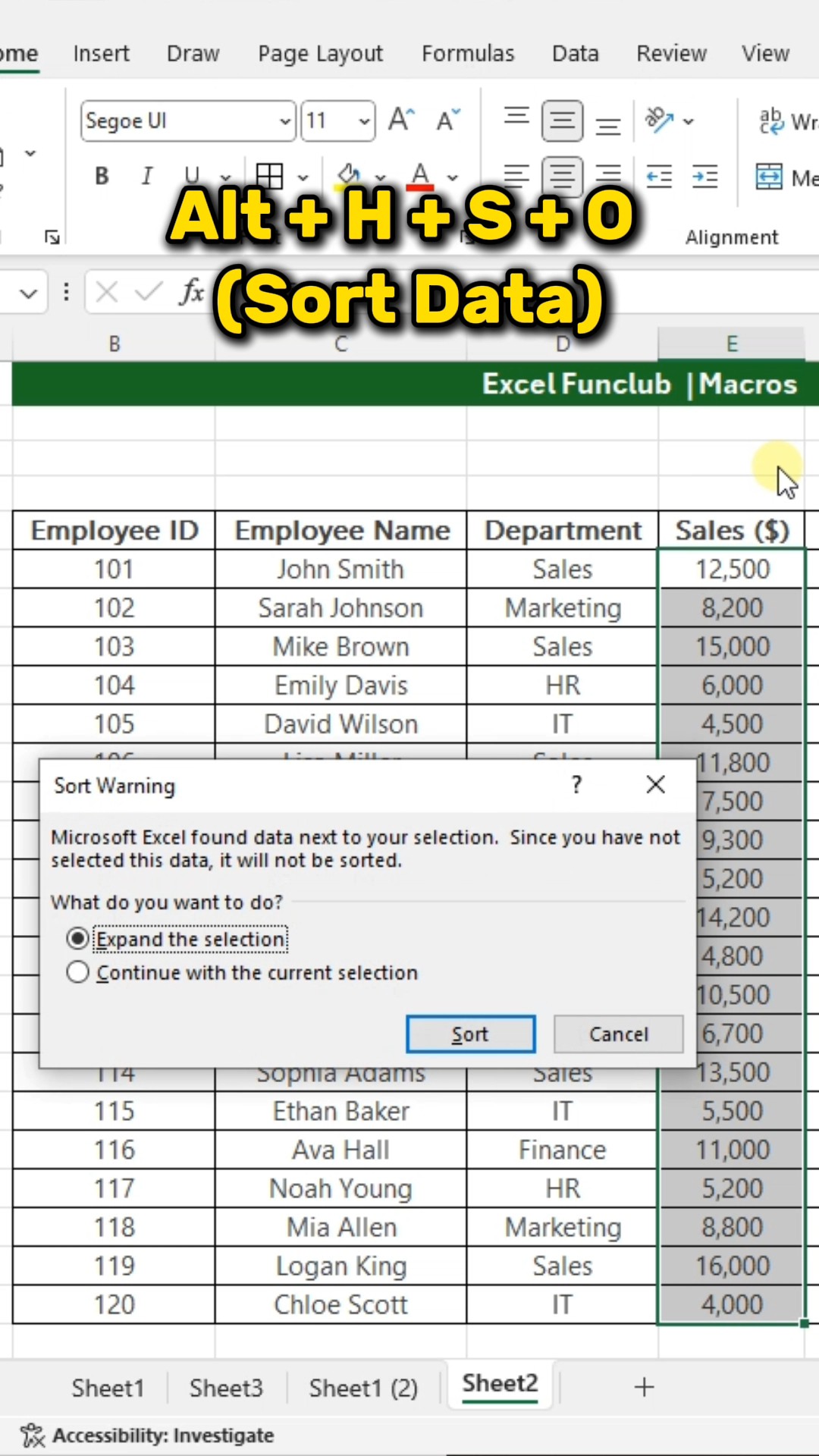 excel_funclub - 🔹 Alt + H + S + O - Open Sort dialog 🔹... | Facebook