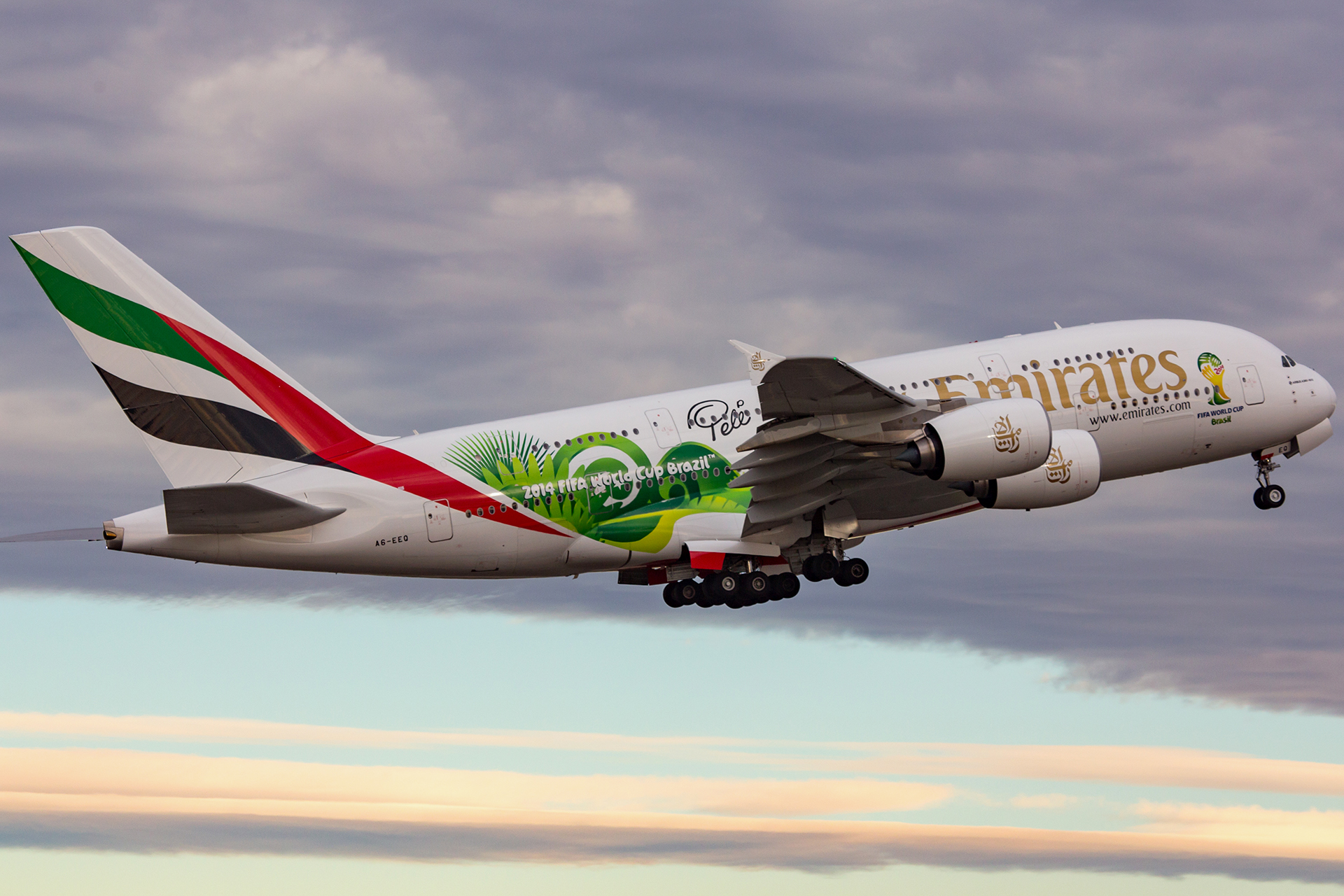A handful of Emirates' Airbus A380 special liveries for World Cups