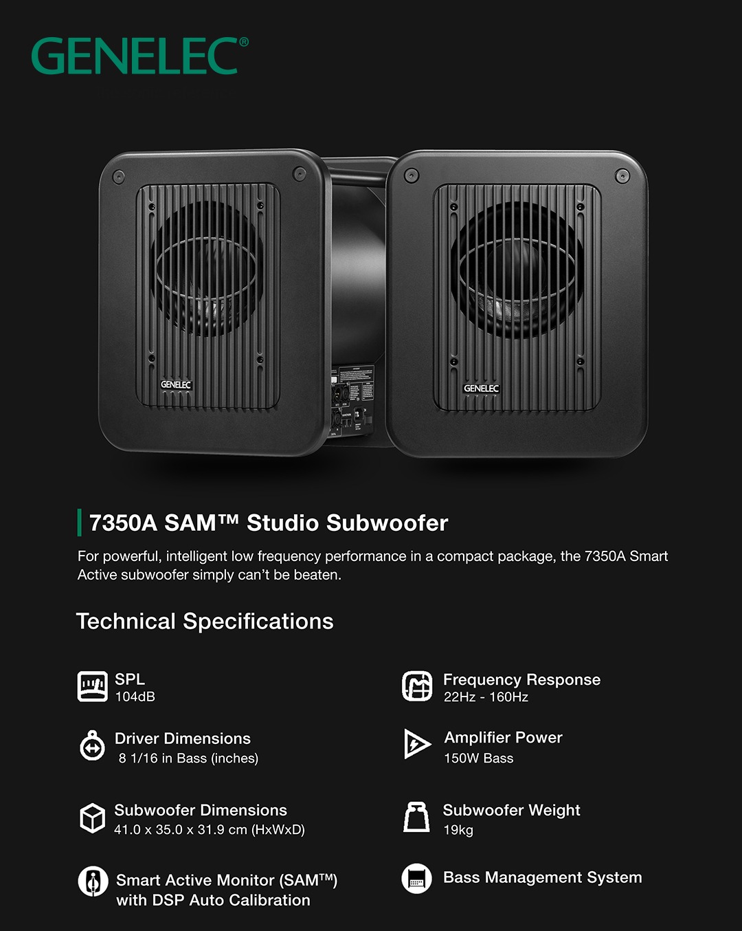 The Genelec 7350A SAM (Smart Active Monitoring) Subwoofer is an 8