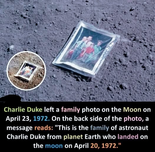 In 1972, Apollo 16 astronaut Charles Duke left a small but