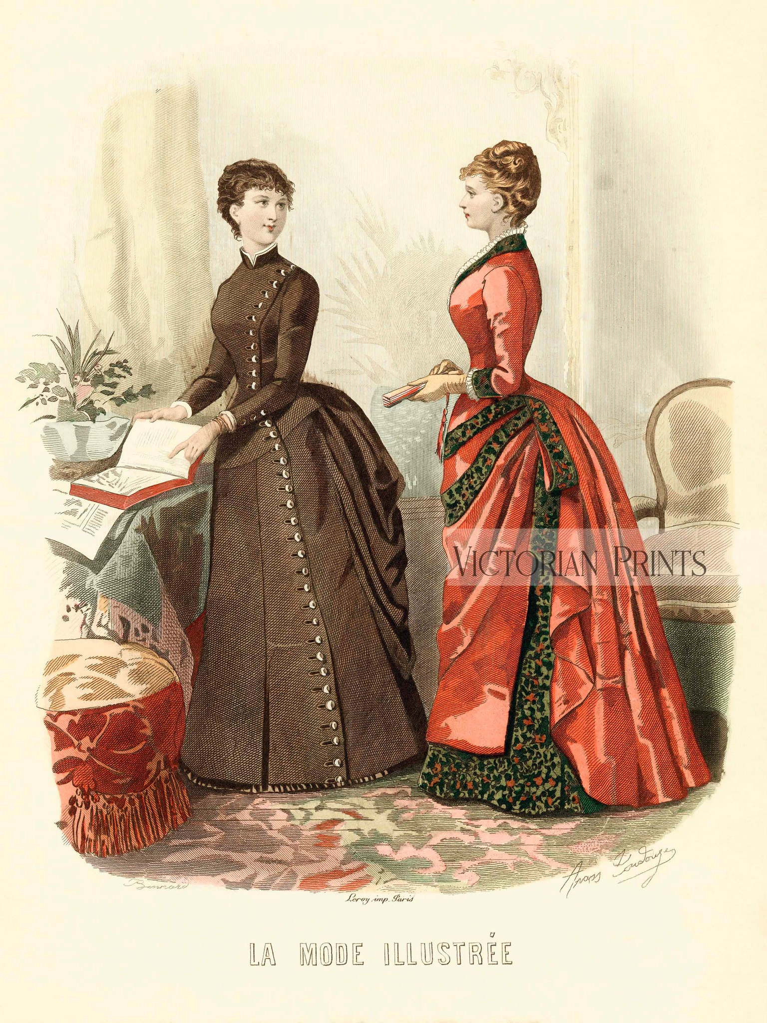 Vintage framed fashion illustration is a print from the Spanish