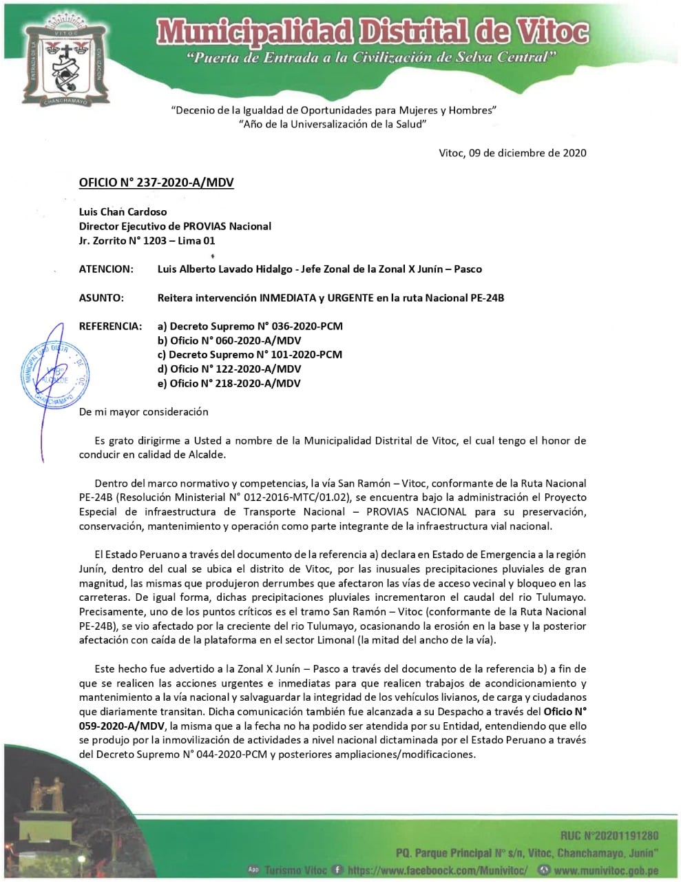 Municipalidad Distrital... - Municipalidad Distrital de Vitoc
