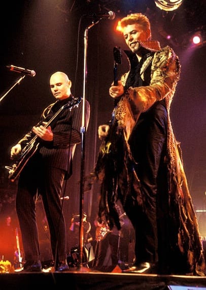 David Bowie and Billy Corgan of The Smashing Pumpkins, on stage