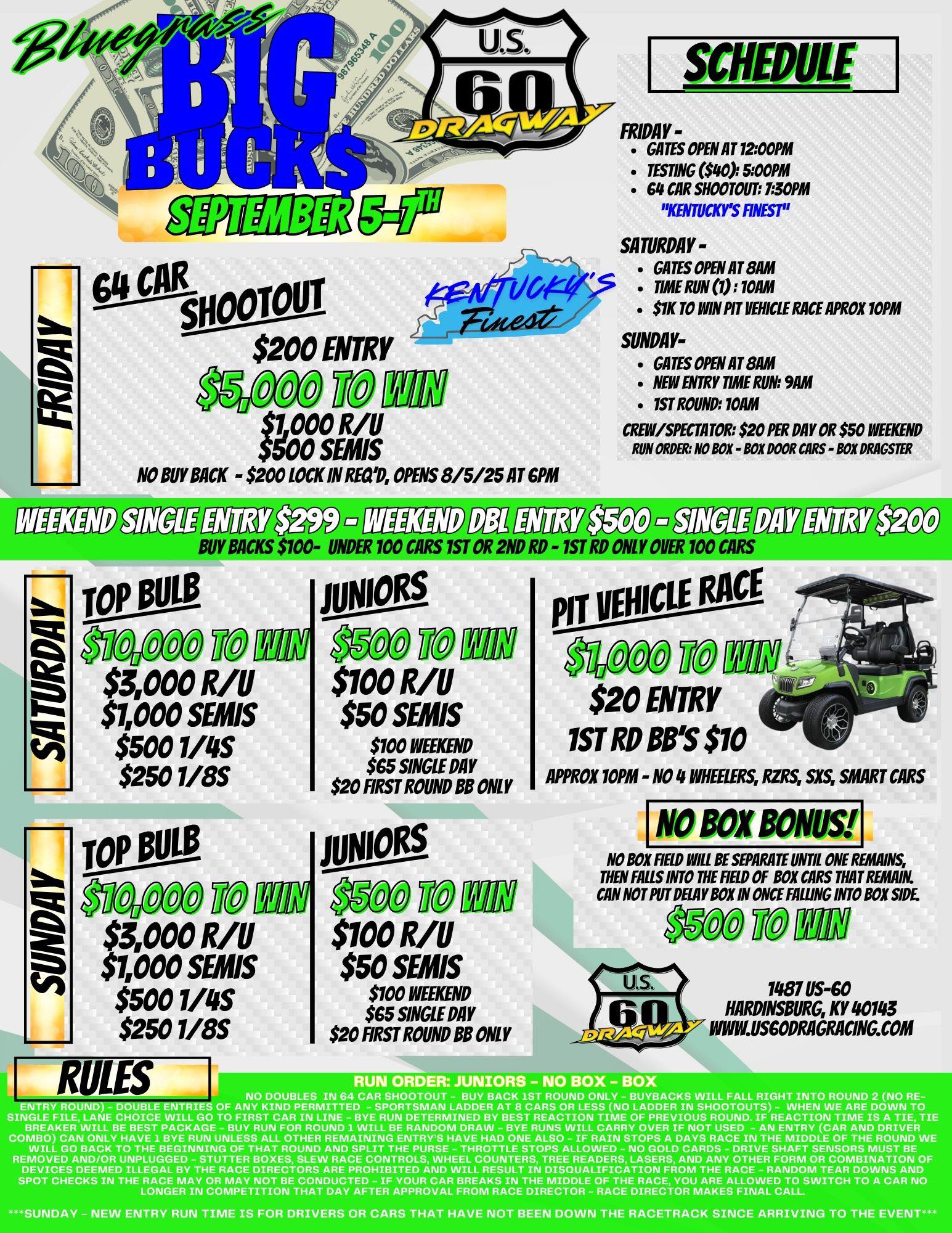 US - 🚨 BLUEGRASS BIG BUCKS 64-CAR SHOOTOUT ENTRIES ARE NOW LIVE! 🚨 Lock ...