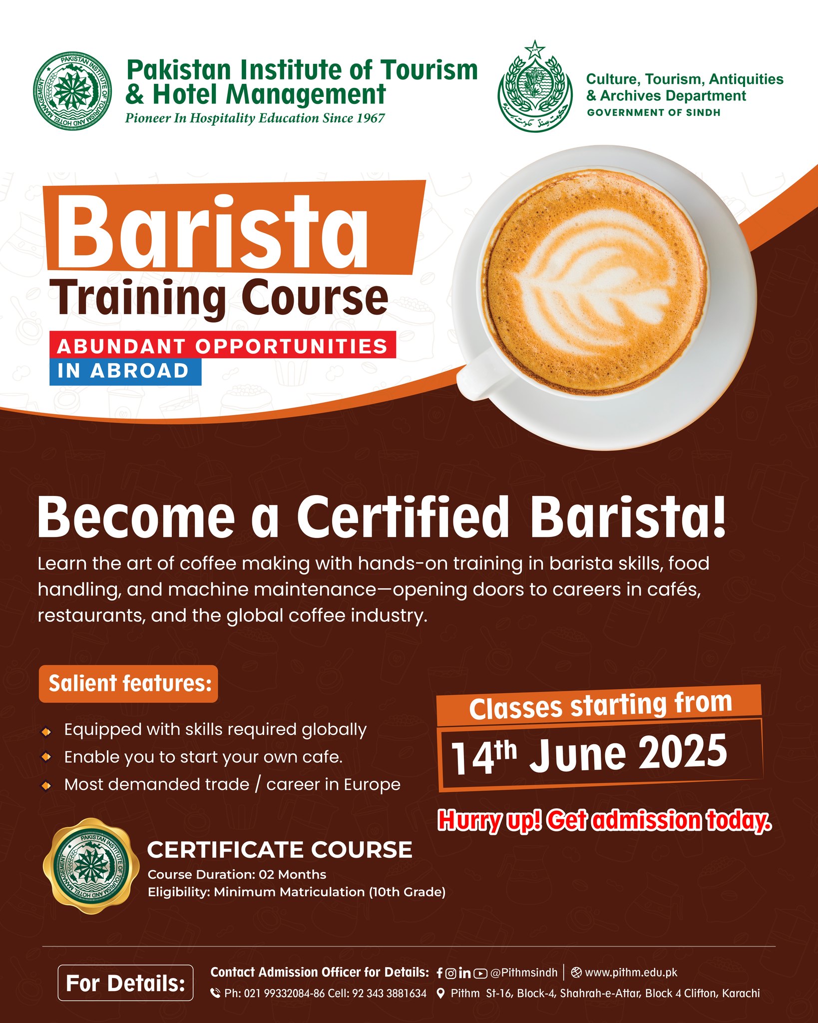 Pakistan - ☕ Become a Certified Barista! Join PITHM’s 2-month Barista ...