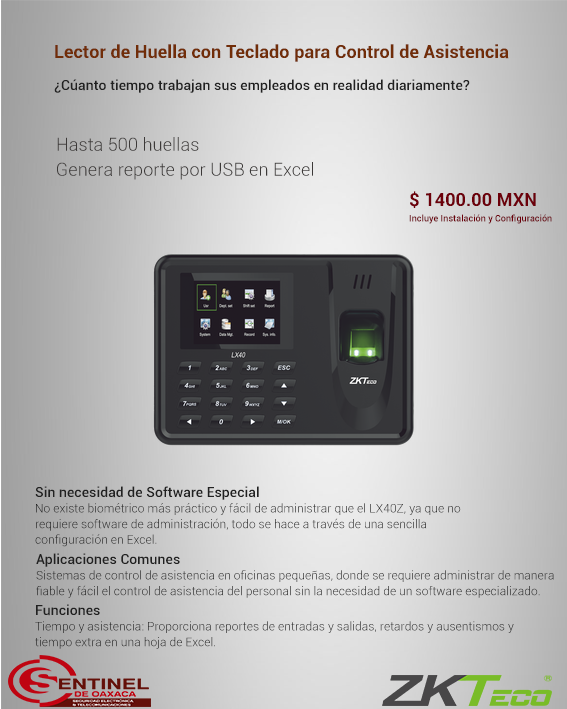 Sentinel de Oaxaca - Lector de Huella con Teclado para Control de ...
