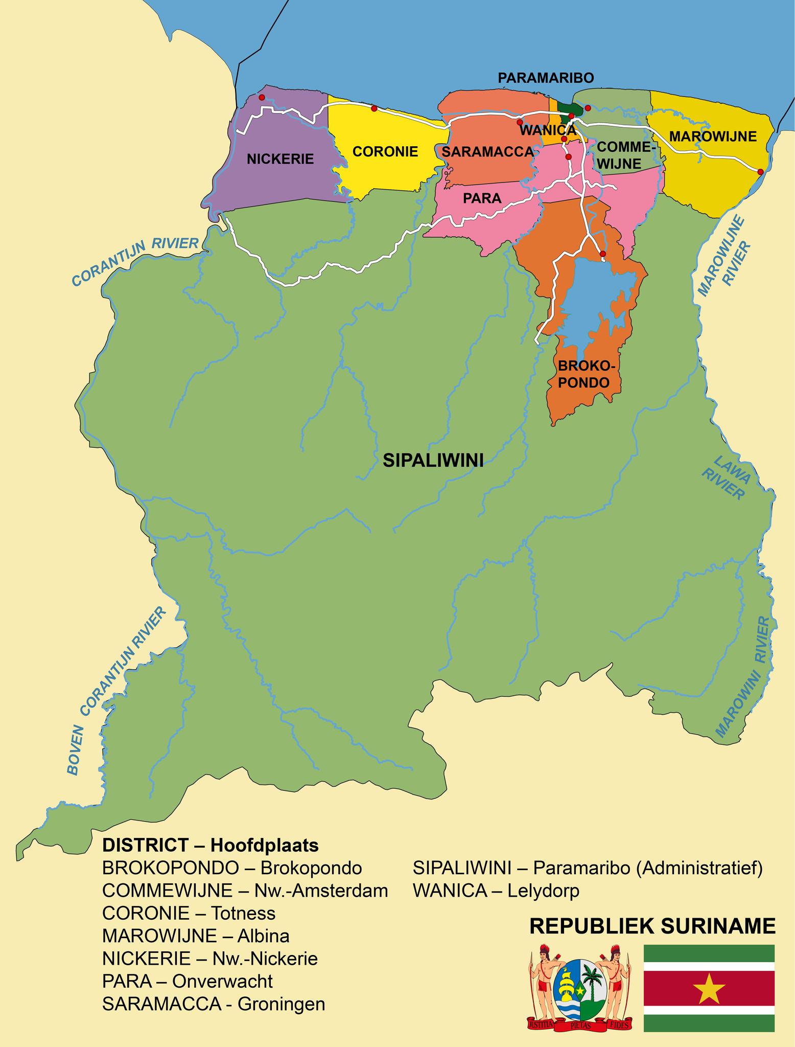 Map of Suriname - Districten kaart van Suriname. Gratis... | Facebook