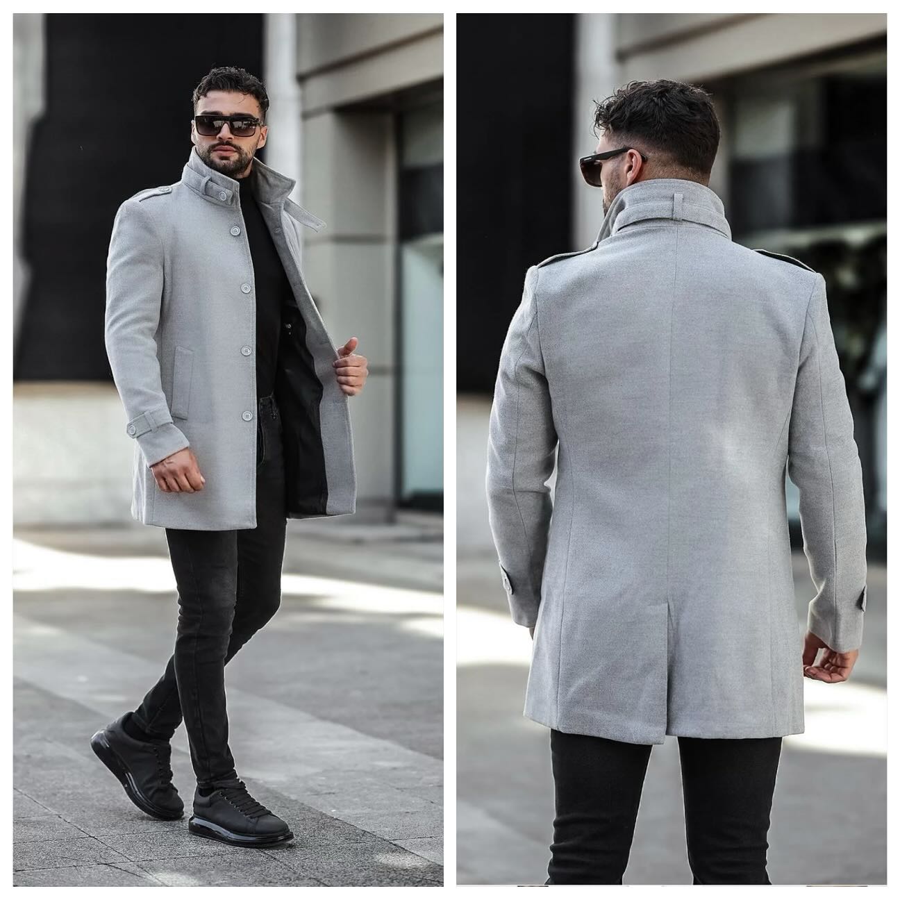 January details featuring the Italian Melton Wool-Blend Peacoat 
