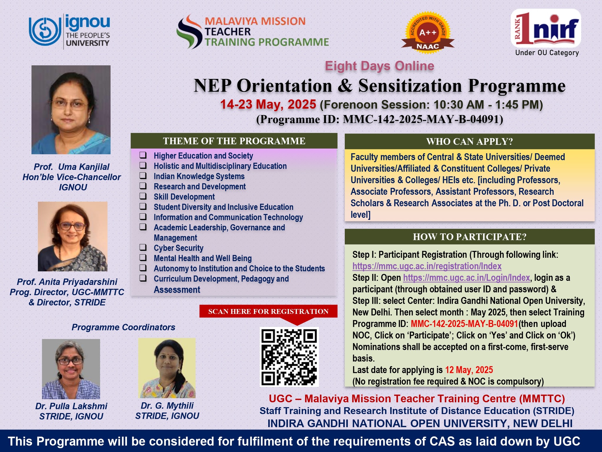 IGNOU-Staff - MMTTC (STRIDE), IGNOU is organizing the eight days Online ...
