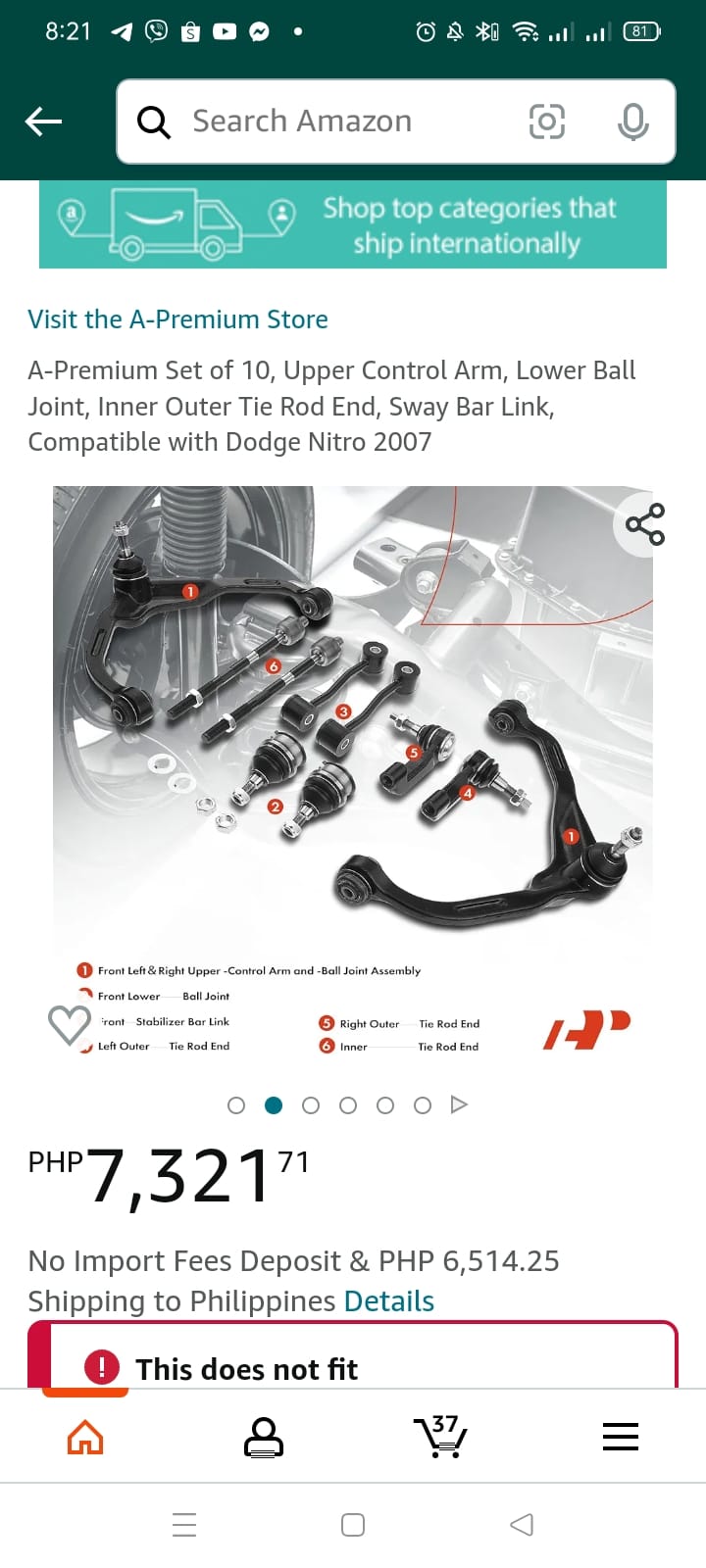 Front Upper Control Arm Tie Rod Sway Bar Link for Dodge Nitro