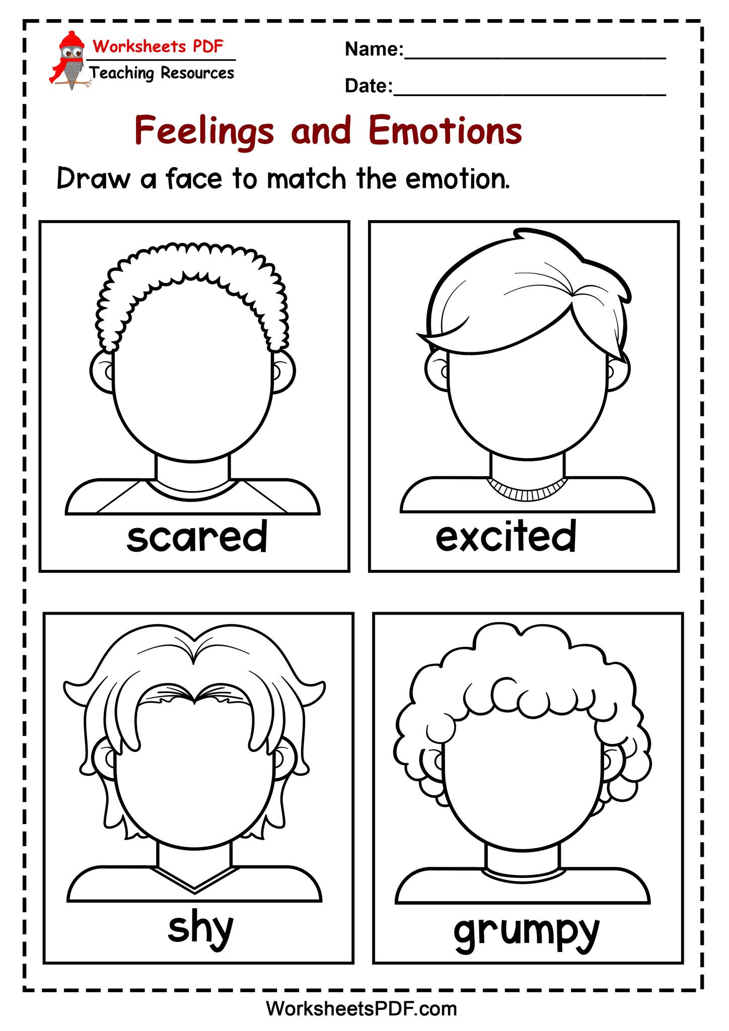 Worksheets PDF - Draw a face to match the Emotion... | Facebook