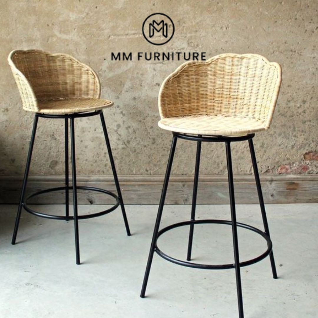 MM - Stool bar dengan anyaman rotan dan kaki besi, perpaduan sempurna ...