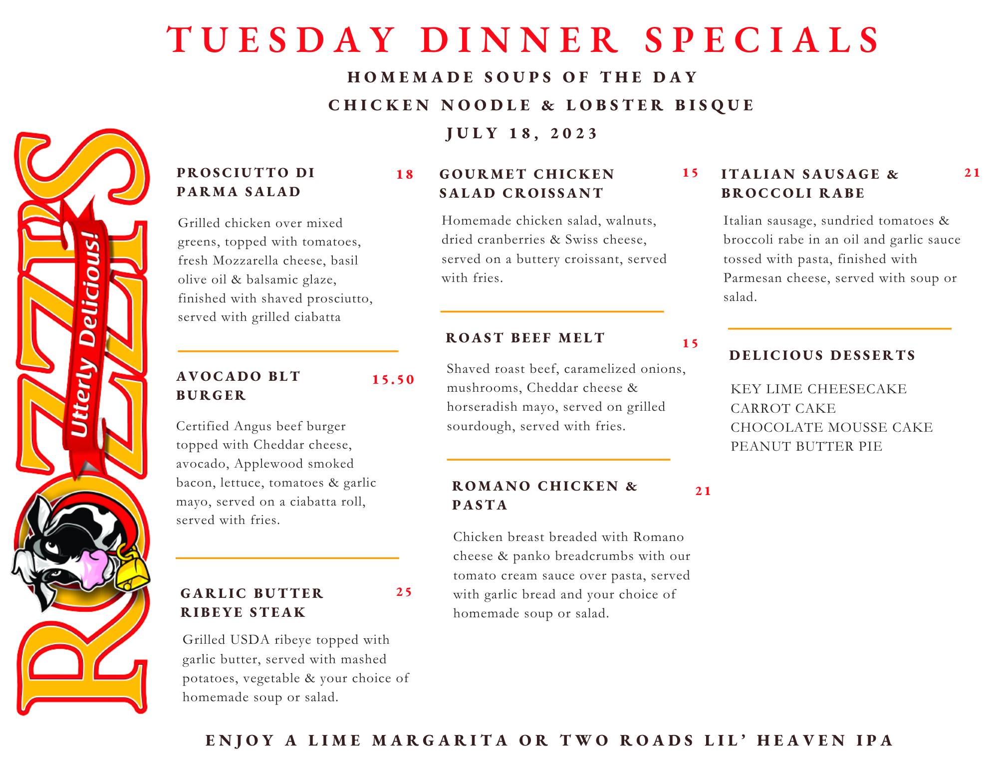 🌟🍽️ Tuesday Dinner got even better... - ROZZI'S RESTAURANT