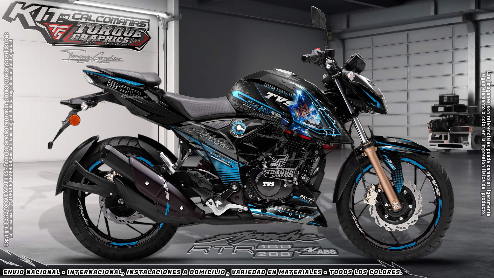 Torque Graphics - kit de Calcomanías TVS Apache RTR 2V 160 y 180 Toda ...