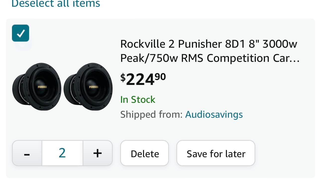 Rockville Punisher 8D1 8 3000w Peak/750w RMS Competition Car Audio Subwoofer