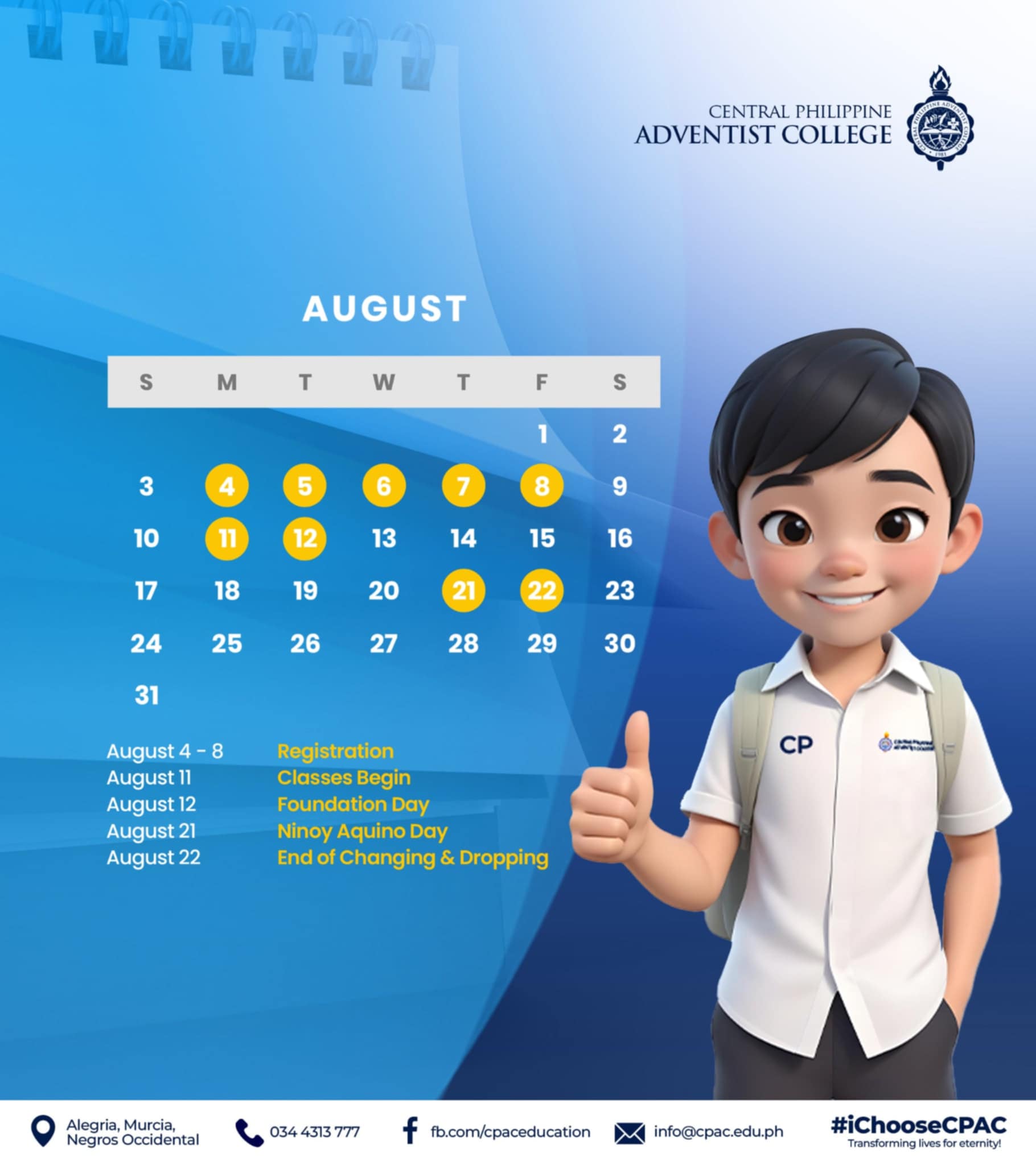 Central - 📅 Heads up, students! Here are the key dates to remember this ...