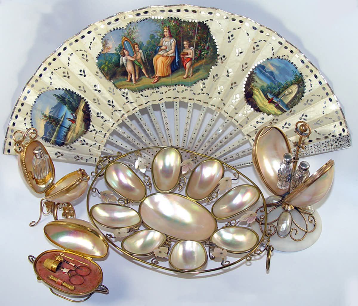 Antique French mother of pearl shell souvenir from Paris