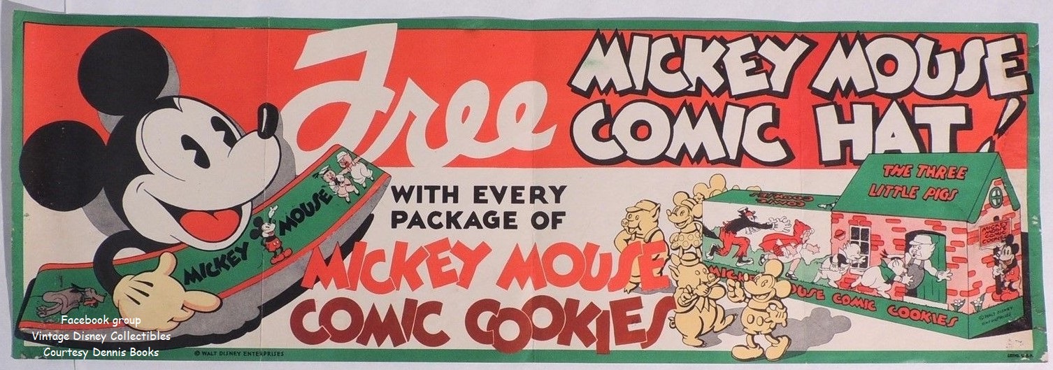 Vintage Mickey Mouse comic cookies and free hat promotion