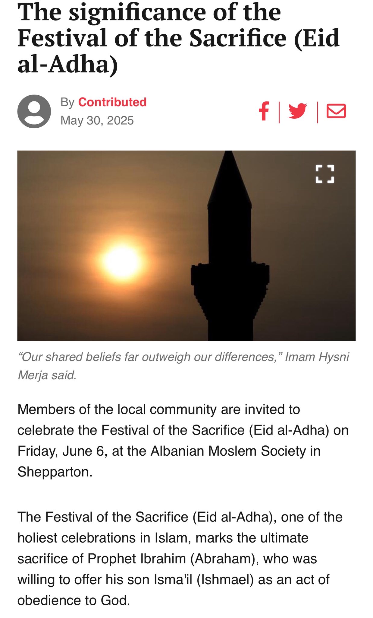 The Festival of the Sacrifice... - Moslem Mosque - Shepparton | Facebook