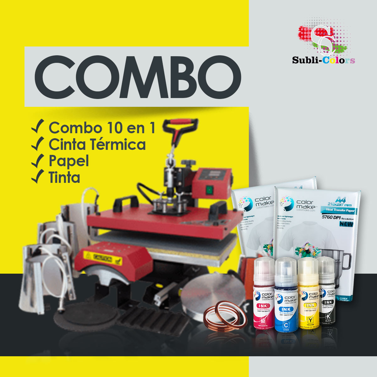 Subli-Colors - 🔵 COMBO Incluye: ☑ Combo 10 en 1 ☑ Cinta...