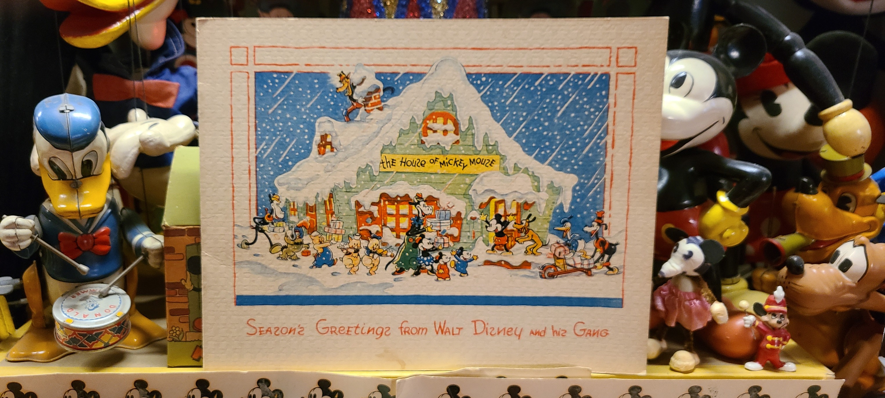 Rare 1930s and 40s Disney Christmas collectibles on display