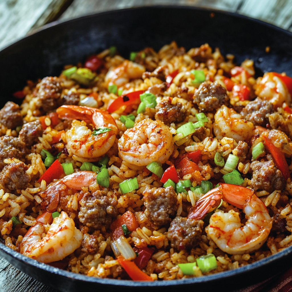 Ta - Dirty Rice aux Crevettes (Riz épicé aux crevettes, viande hachée ...